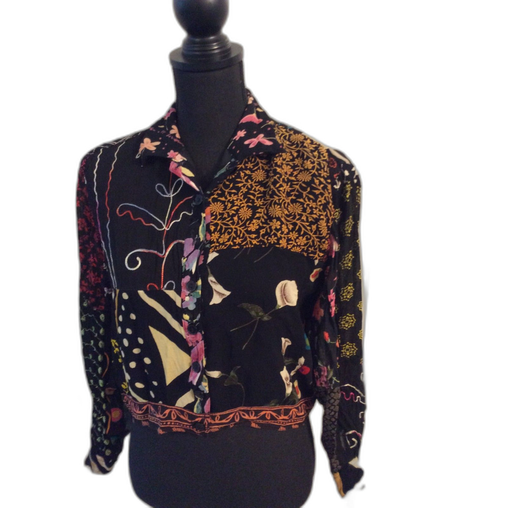 Sacred Threads Patchwork Festival Jacket Embroidered S/M Boho Artsy Hippie